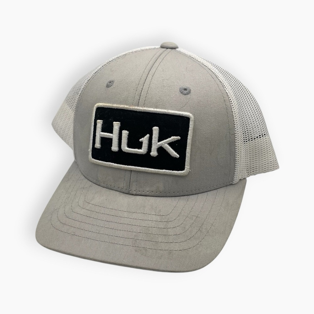 HUK Fishing Gear Trucker Hat Adjustable Snapback Mesh Gray / White